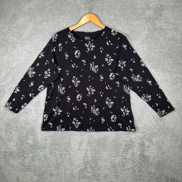 Croft & Barrow The Classic Tee Plus Size 1X Black Floral Long Sleeve - Picture 1 of 9